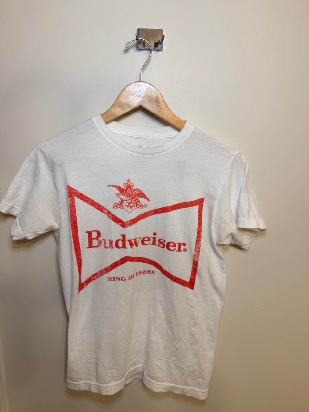 Budweiser White T-Shirt with Red Logo Bowtie Graphic